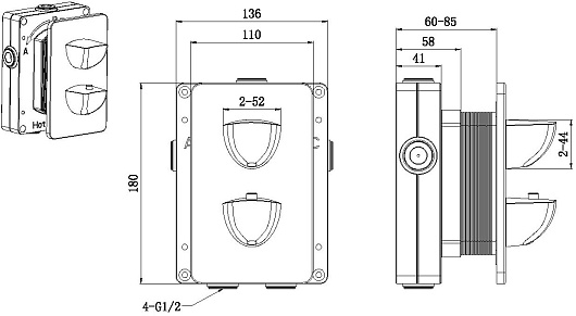 Allen Brau Смеситель для ванны Infinity 5.21216-00 (с внутренней частью, 2 выхода) хром – картинка-3